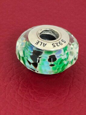 Pandora Green Tropical Sea Faceted Murano Glass Charm Bead with box